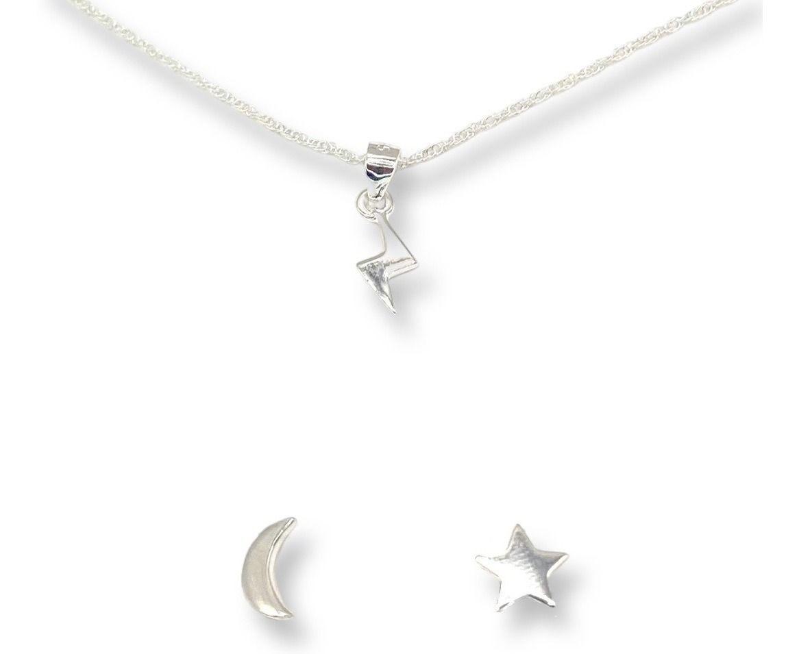 Conjunto Collar Aros Desigual Luna Rayo Estrella Plata 925-0