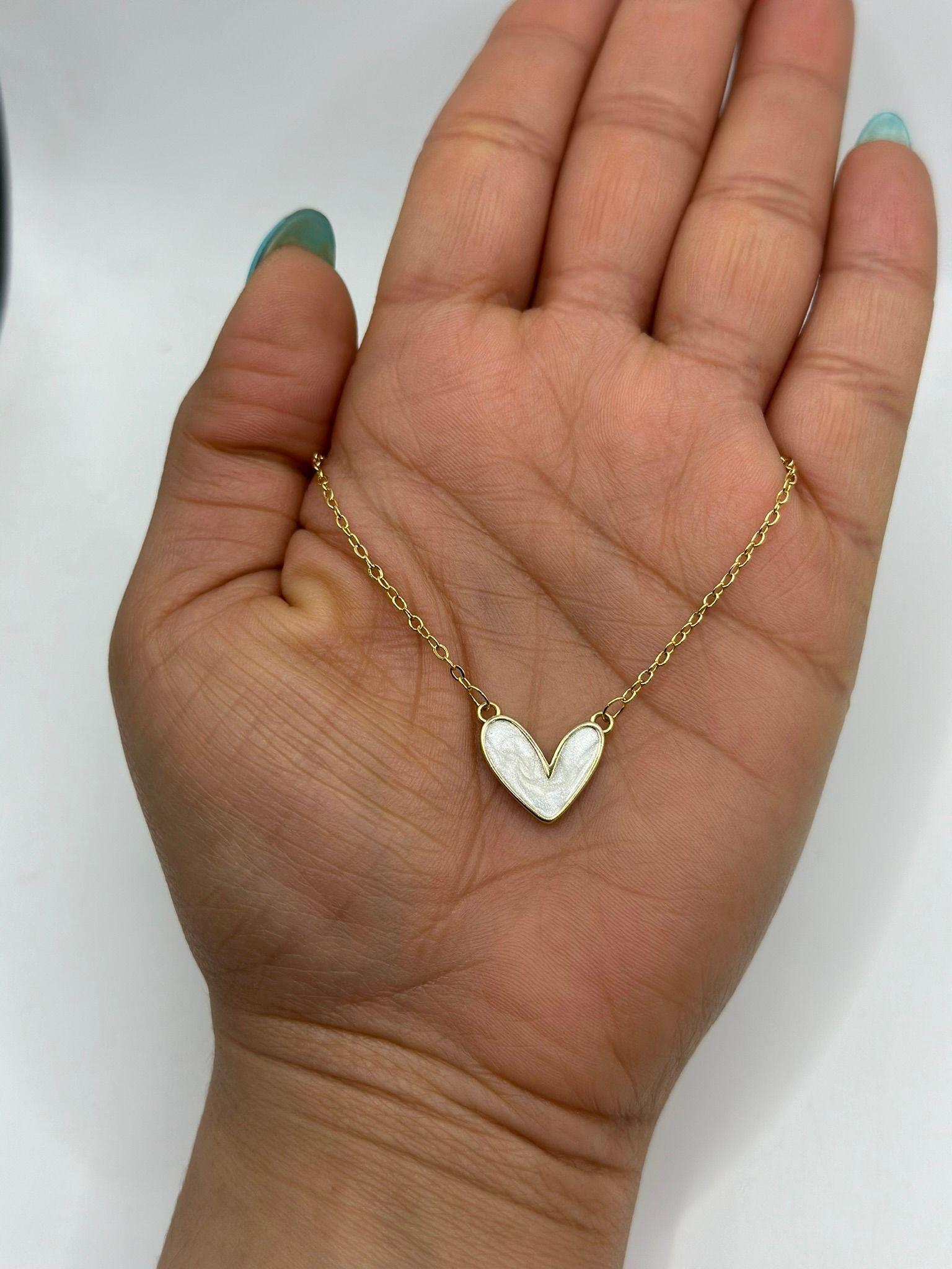 Collar Corazon Nacar Plata Baño En Oro-1