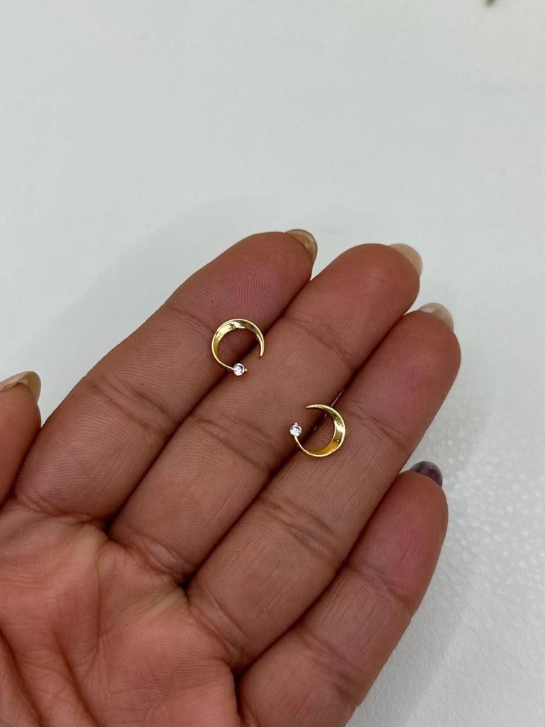 Delicado Aro Media Luna Dama Circon S925 Baño Oro -1