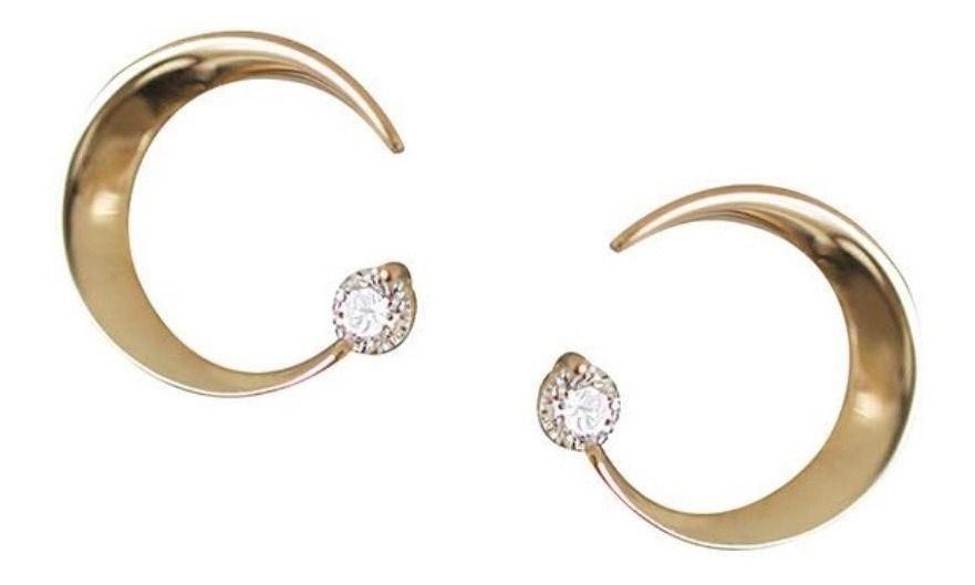 Delicado Aro Media Luna Dama Circon S925 Baño Oro -0