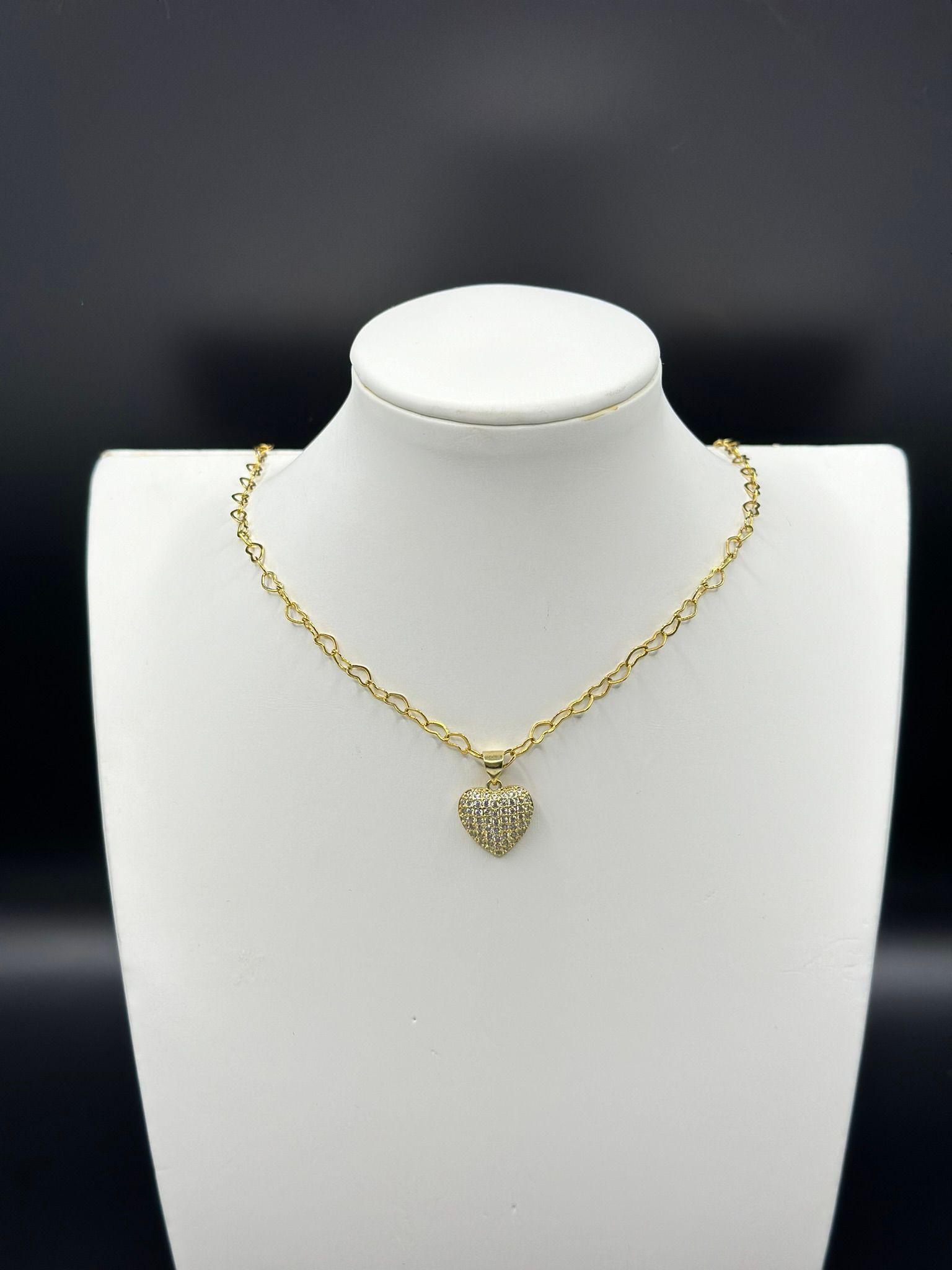 Collar Juvenil Corazones Circon Enchapado Oro-0