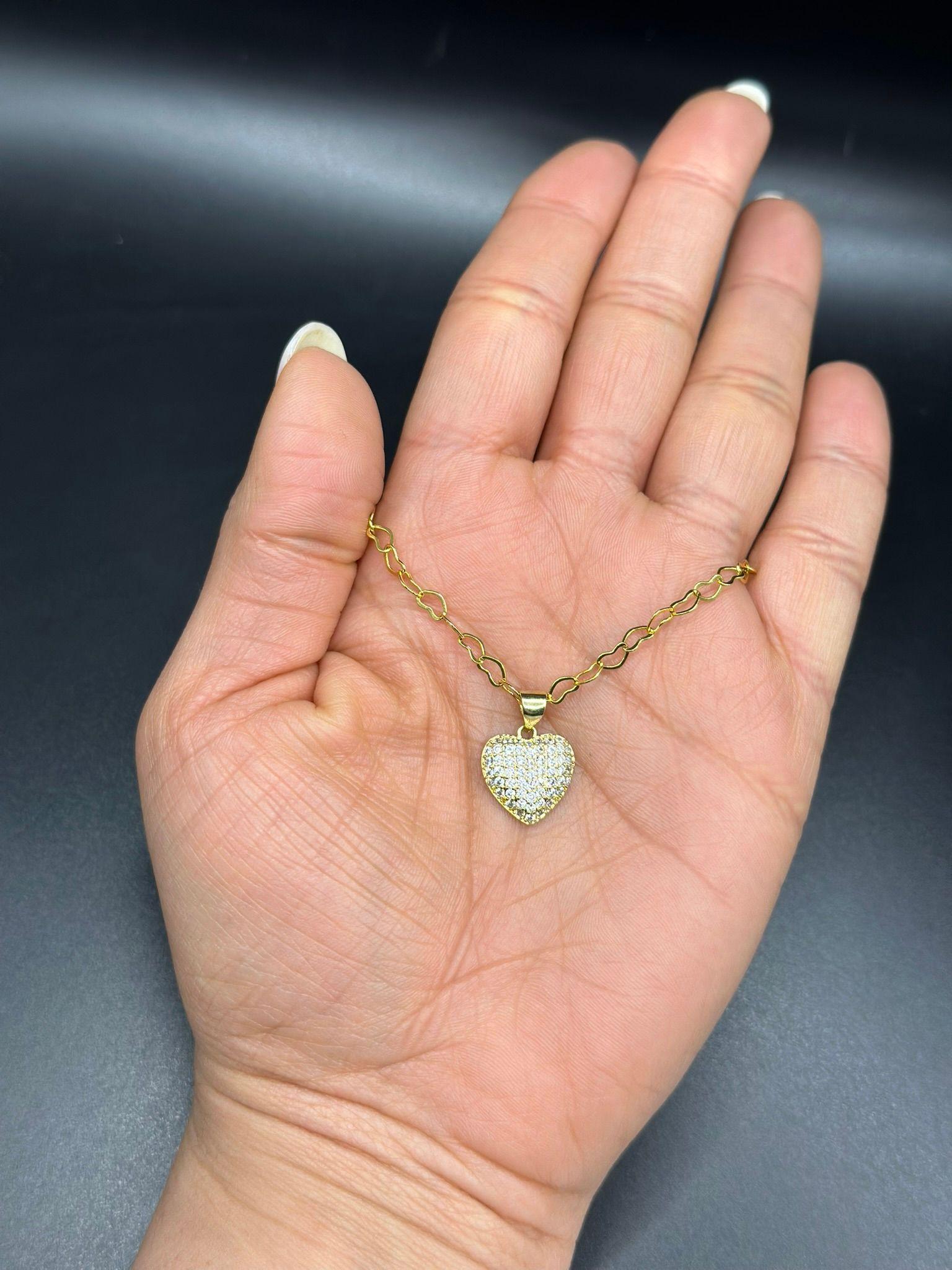 Collar Juvenil Corazones Circon Enchapado Oro-1