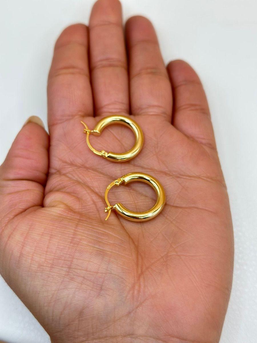 Aros Argolla Tubo Medianos Plata S925 Baño En Oro-1