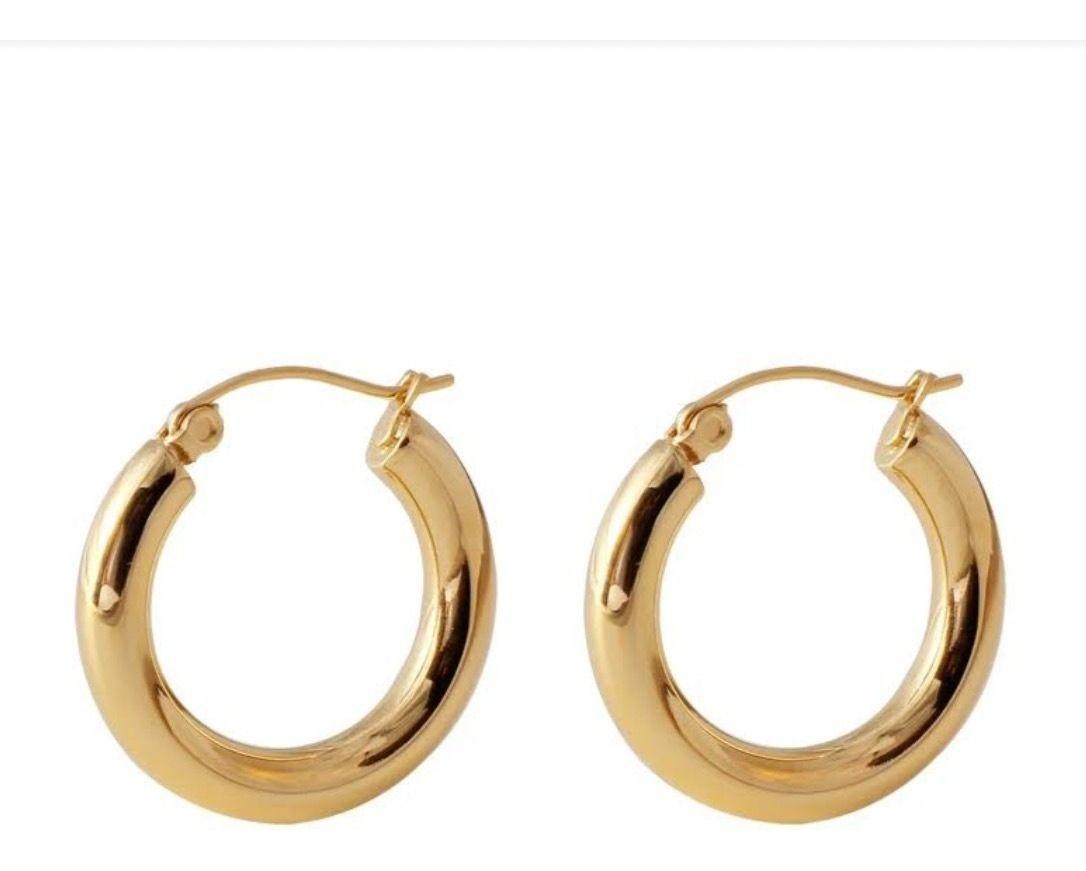 Aros Argolla Tubo Medianos Plata S925 Baño En Oro-0