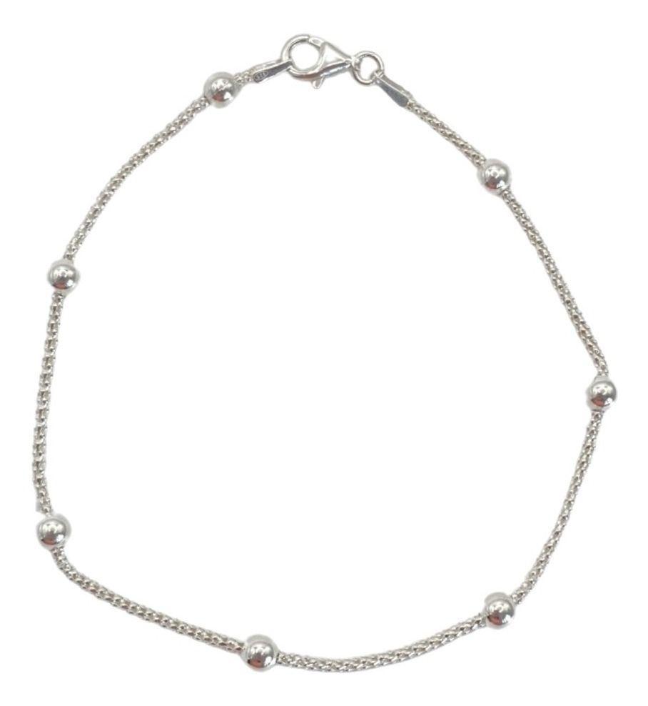 Pulsera Dama Espuma Esferas Bolitas Plata-0