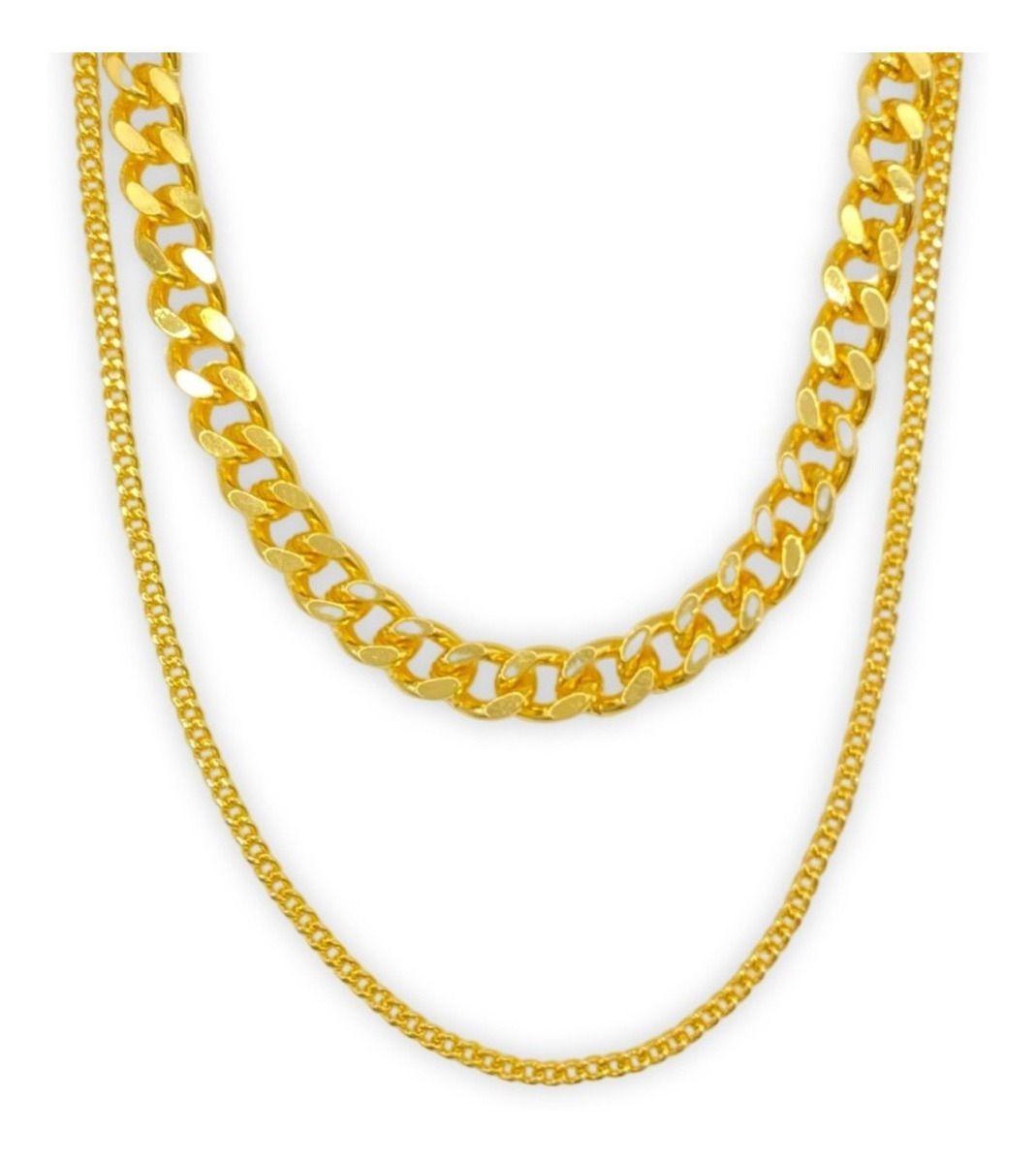 Collar Dama Doble Grumet Plata Baño Oro-0