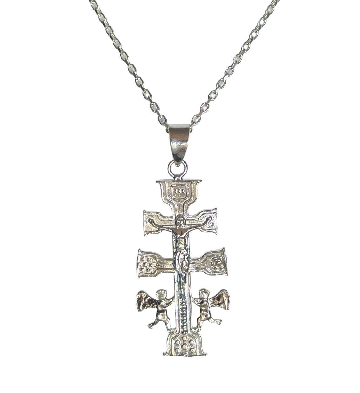 Collar Cruz De Caravaca Plata Ley 925 Cadena 60 Cm-0