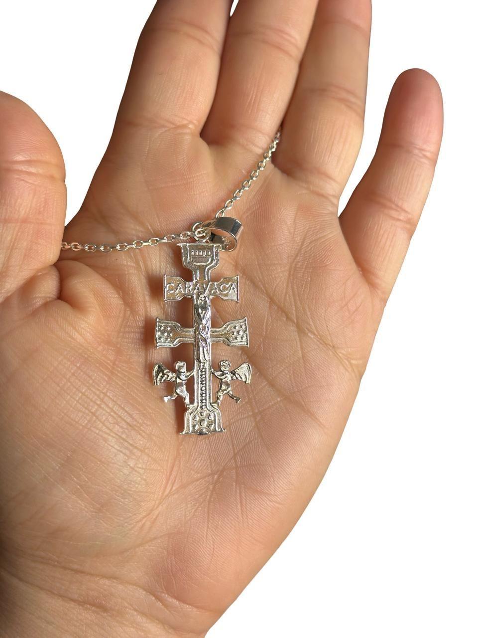 Collar Cruz De Caravaca Plata Ley 925 Cadena 60 Cm-2