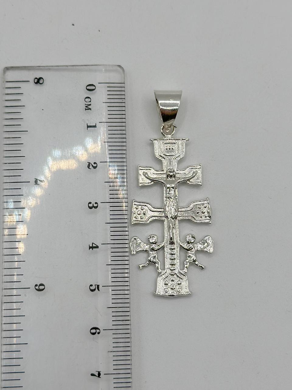 Collar Cruz De Caravaca Plata Ley 925 Cadena 60 Cm-3