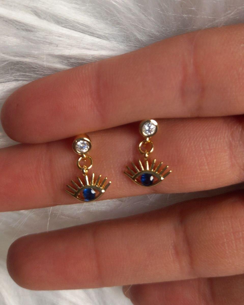 Aros Colgante Ojo Turco Protección Plata S925 Baño En Oro-3
