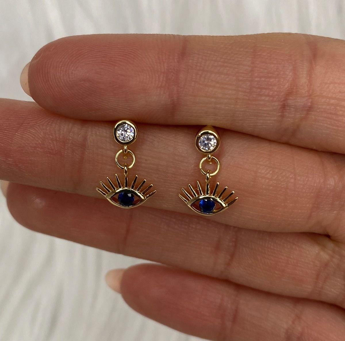 Aros Colgante Ojo Turco Protección Plata S925 Baño En Oro-2