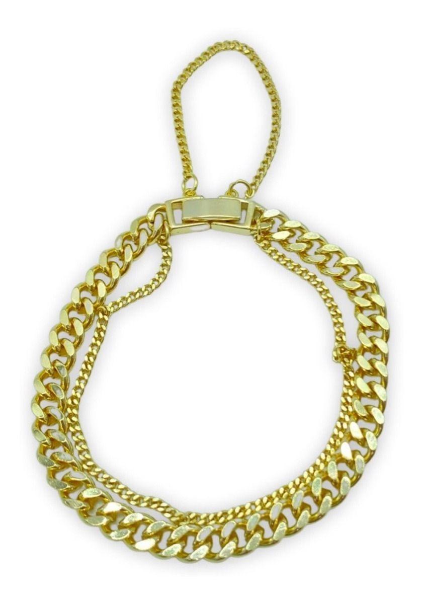 Pulsera Grumet Doble Diámetro Plata Baño Oro-0