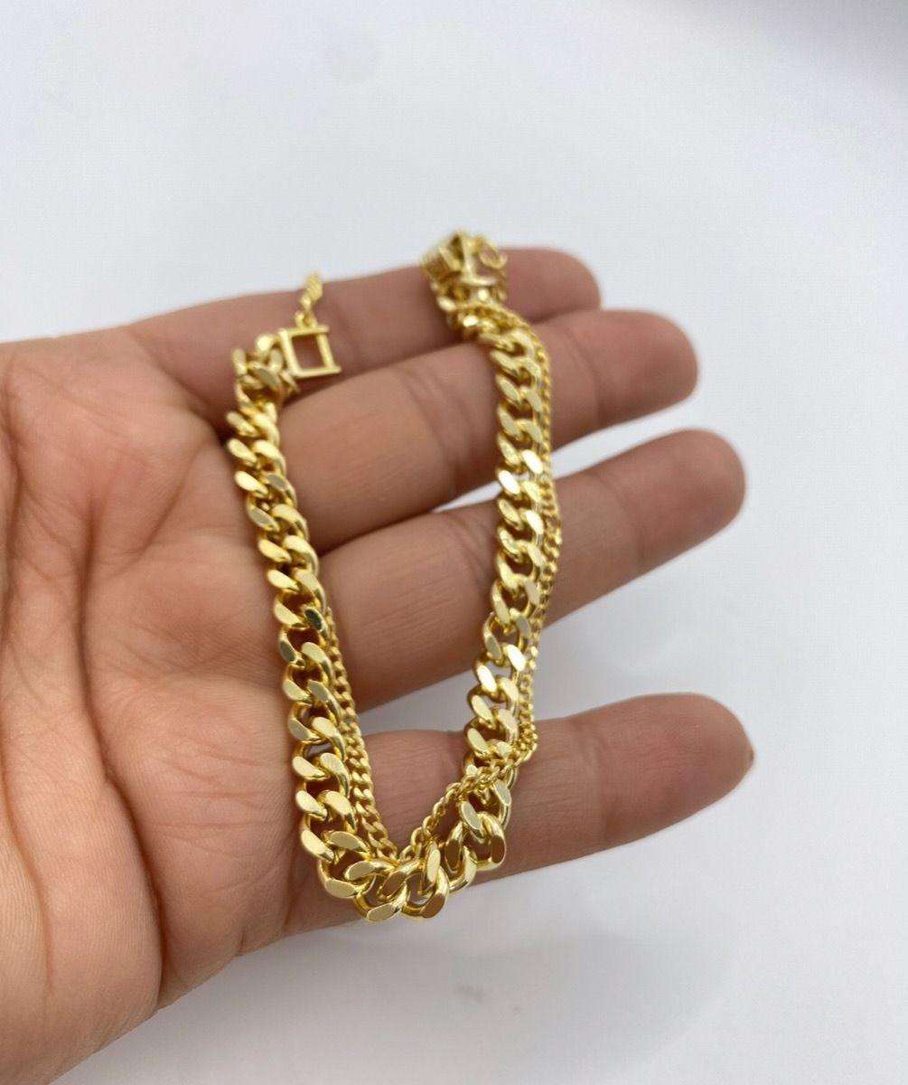 Pulsera Grumet Doble Diámetro Plata Baño Oro-1