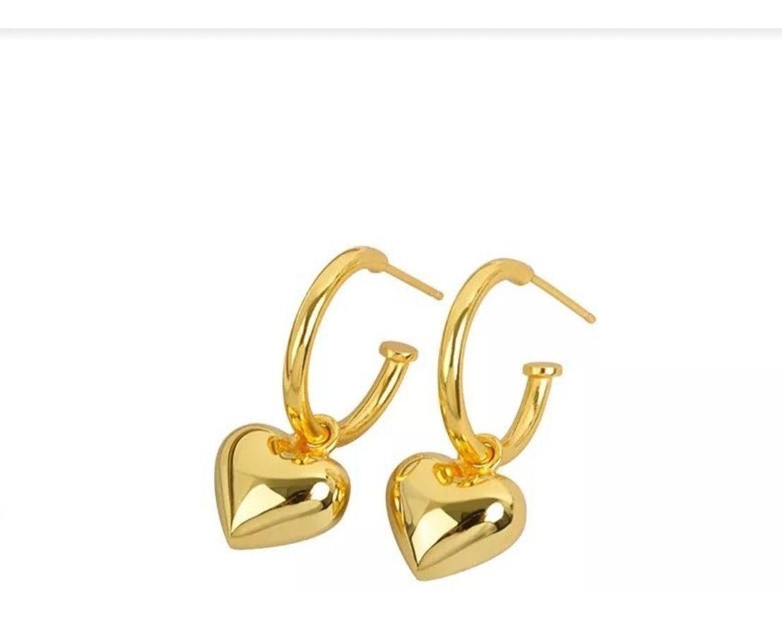 Aros Media Argolla Corazón Plata Baño Oro-1