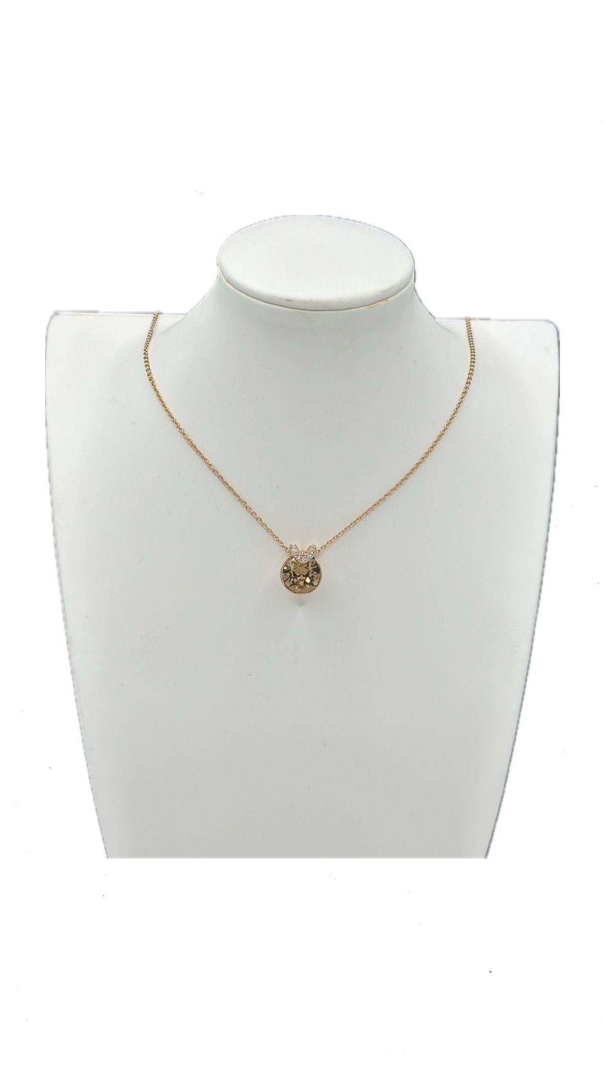 Collar Punto Luz Cristal Ambar Circones Baño Oro Rosa-0