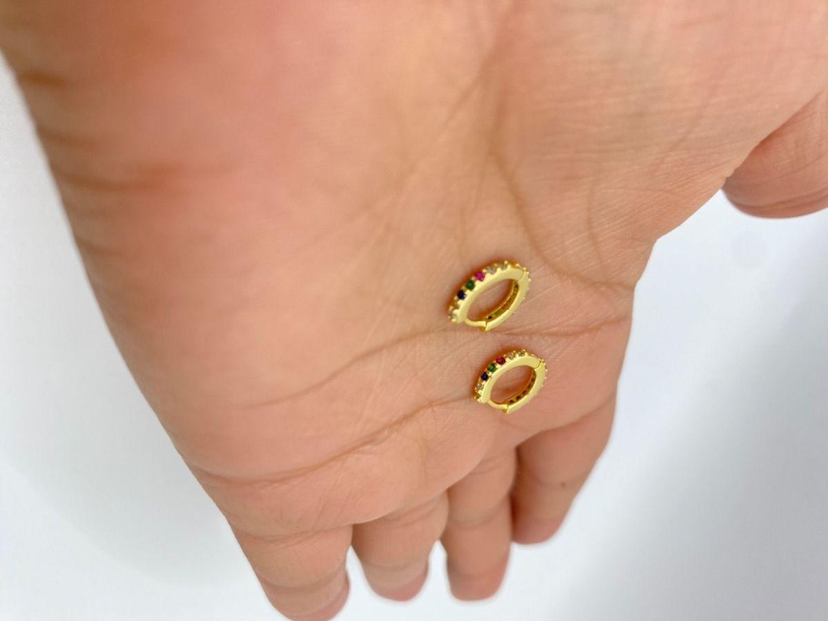 Aros Argolla Pequeño Colores Niña Plata S925 Baño Oro +caja-2