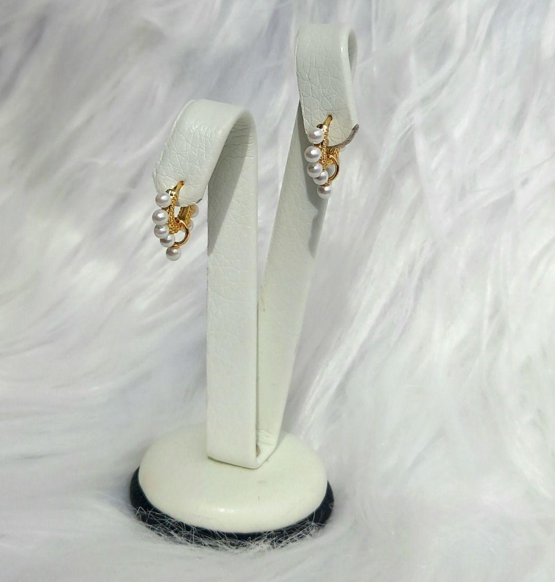 Aros Argolla Perlas Blancas colgantes Plata Baño Oro-1