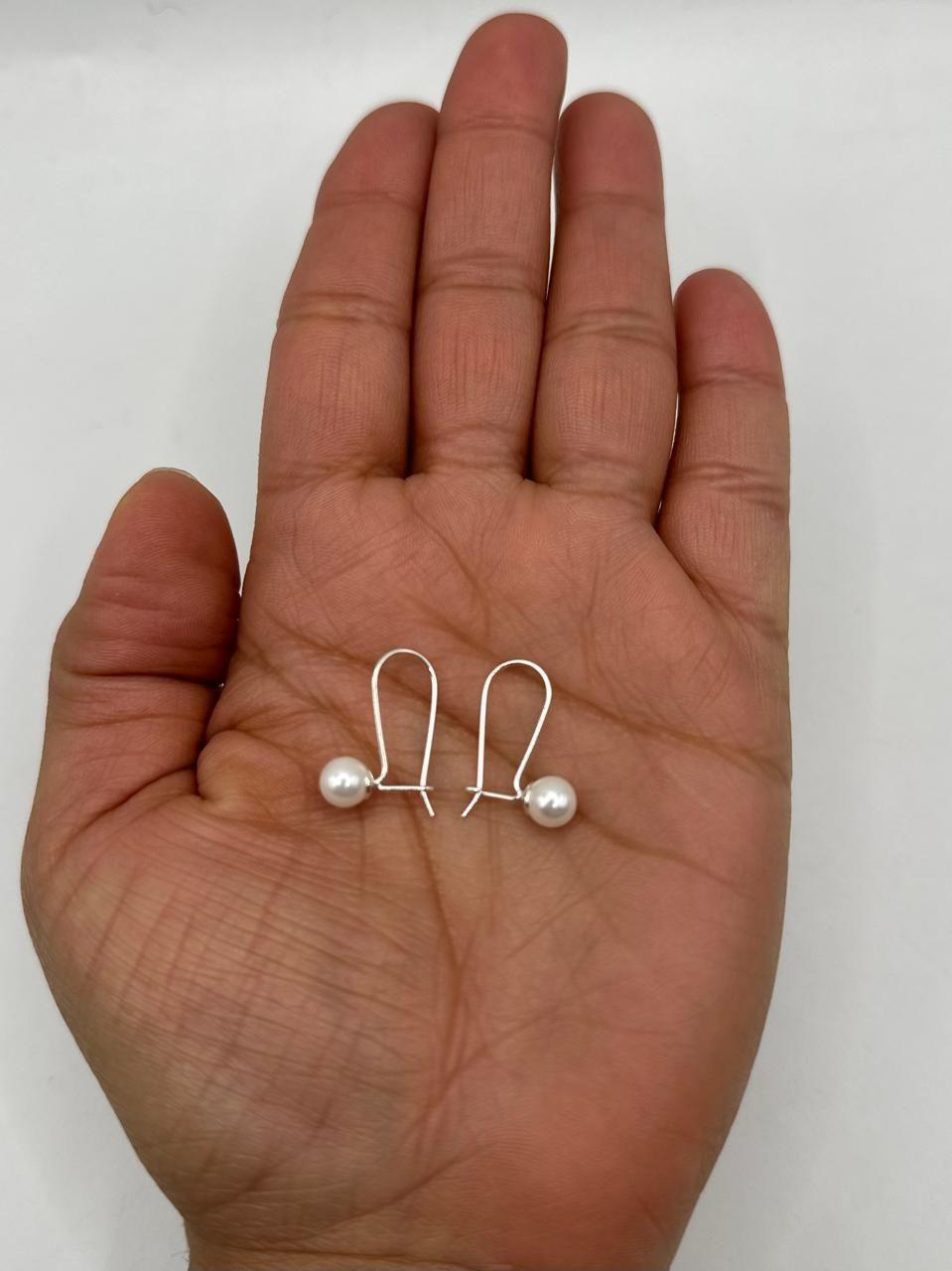Aros Dama Perla Colgante 8 Mm Plata Italiana Ley 925-2