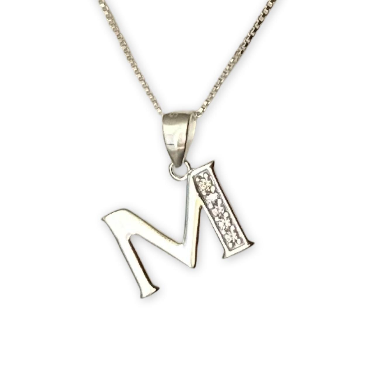 Collar Letra M Circones Veneciana Plata Italiana 925 -0