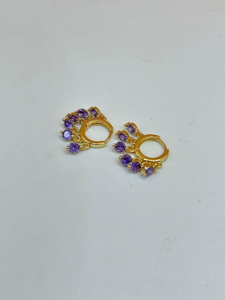 Aros Argollacircones Morados Colgantes Plata Baño Oro-2