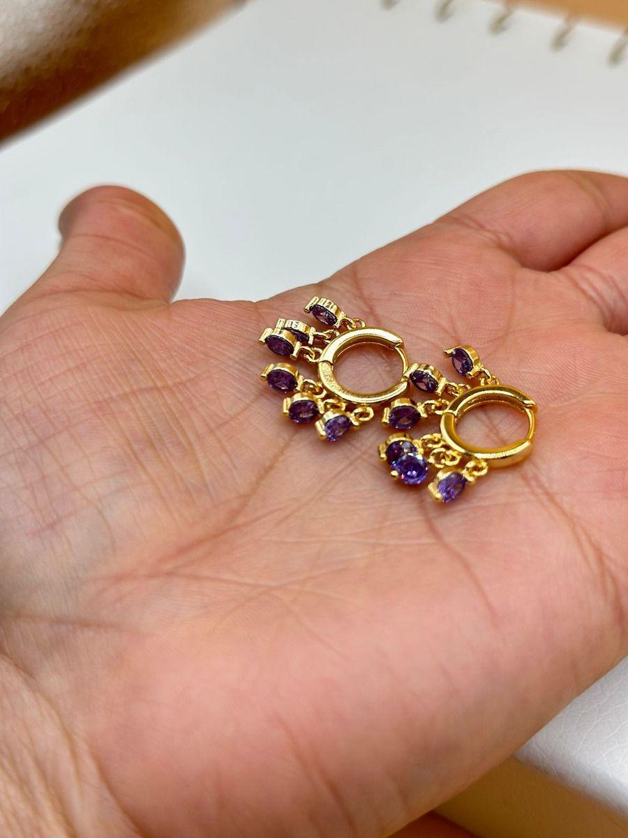 Aros Argollacircones Morados Colgantes Plata Baño Oro-1
