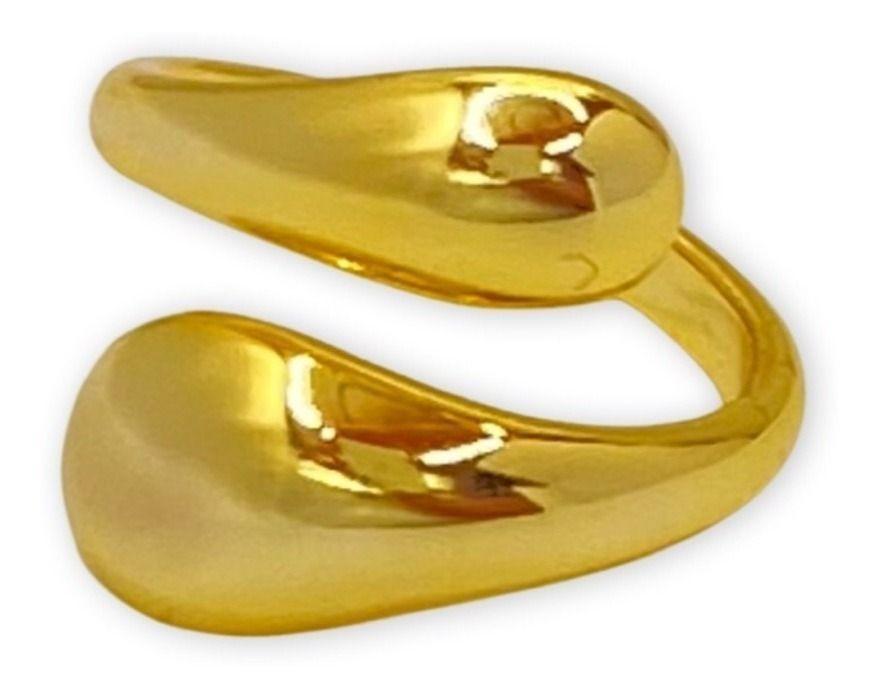 Anillo Cruzado Doble Elegante Ajustable Baño Oro-0