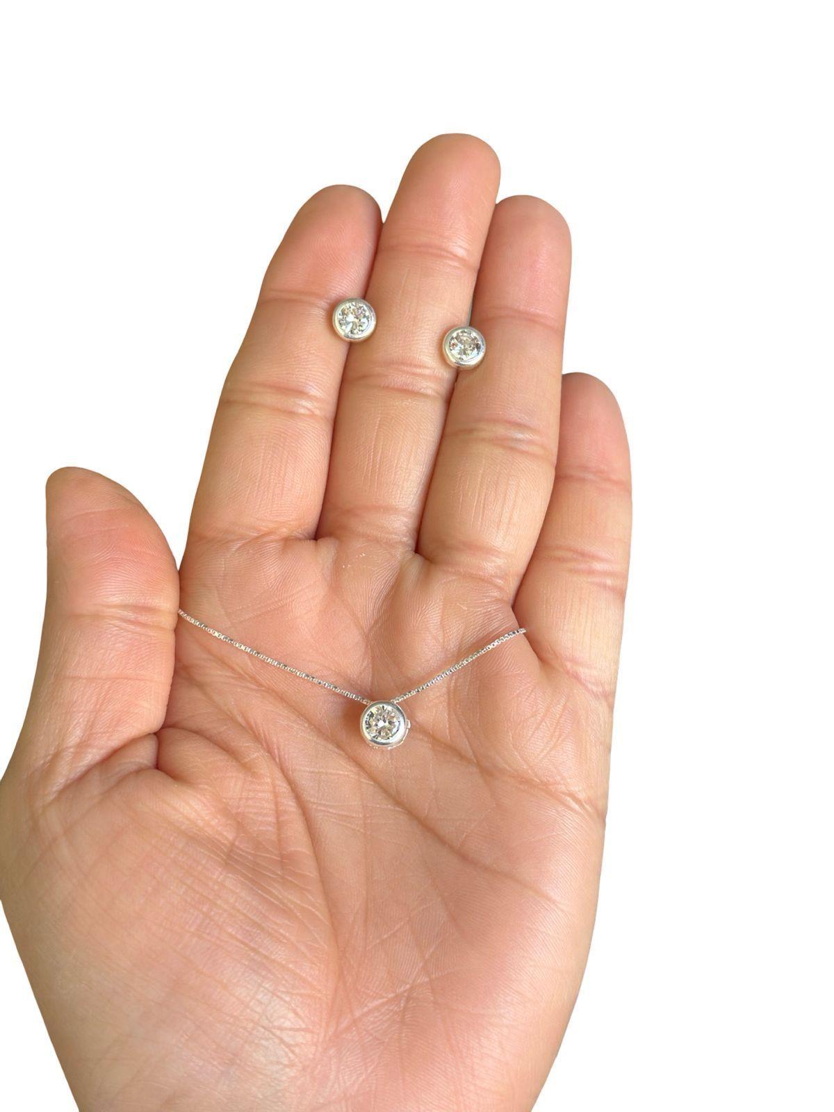 Conjunto Collar Colgante Aros Punto De Luz Plata Ley 925-2