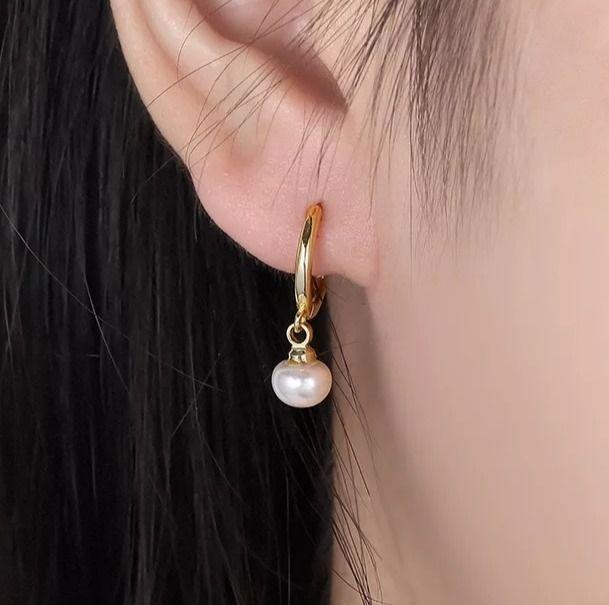 Aros Argolla Perla Colgante Plata Esterlina 925 Baño En Oro-2