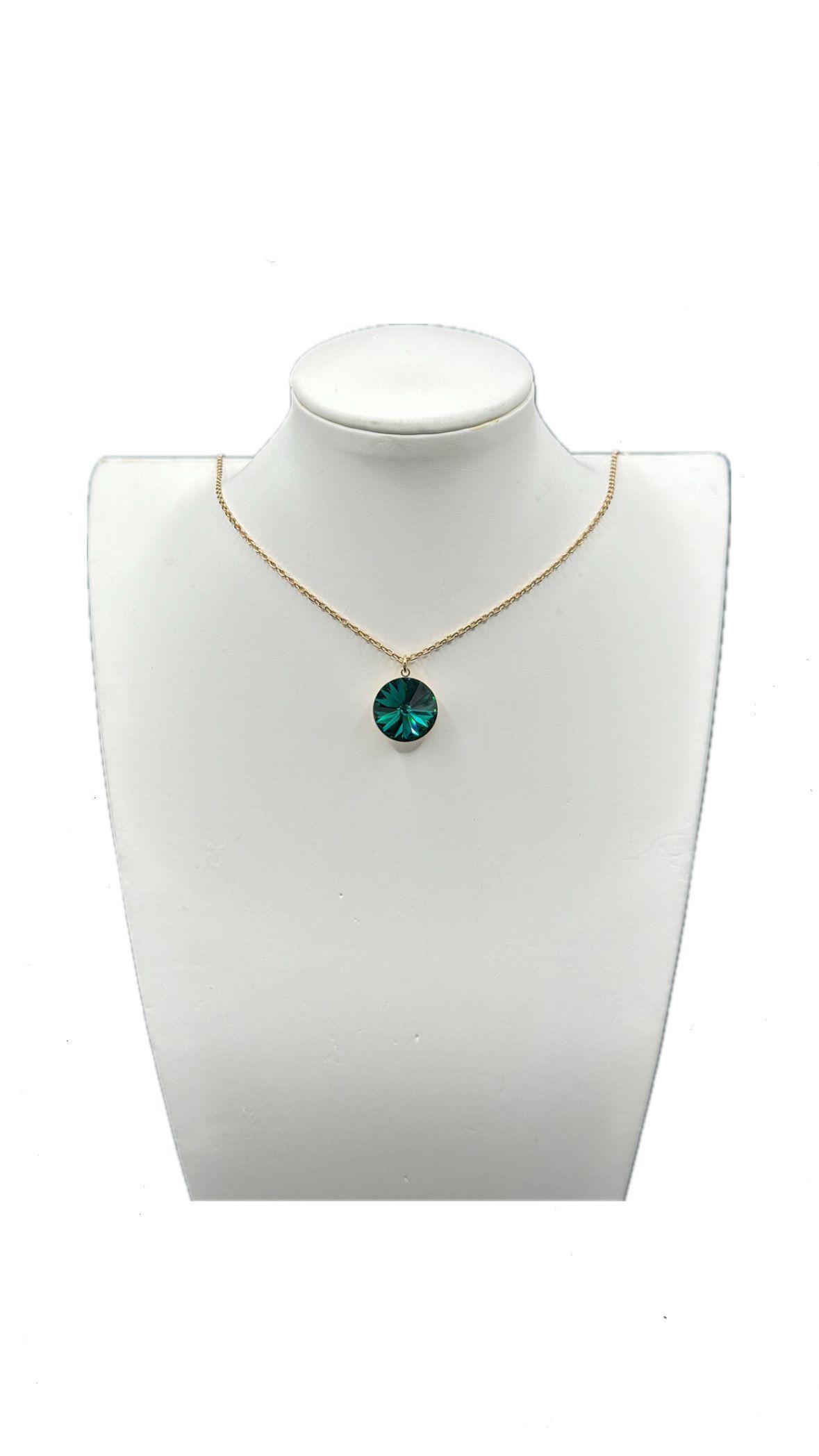 Collar Punto Luz Cristal Verde Esmeralda Baño Oro Rosa-0