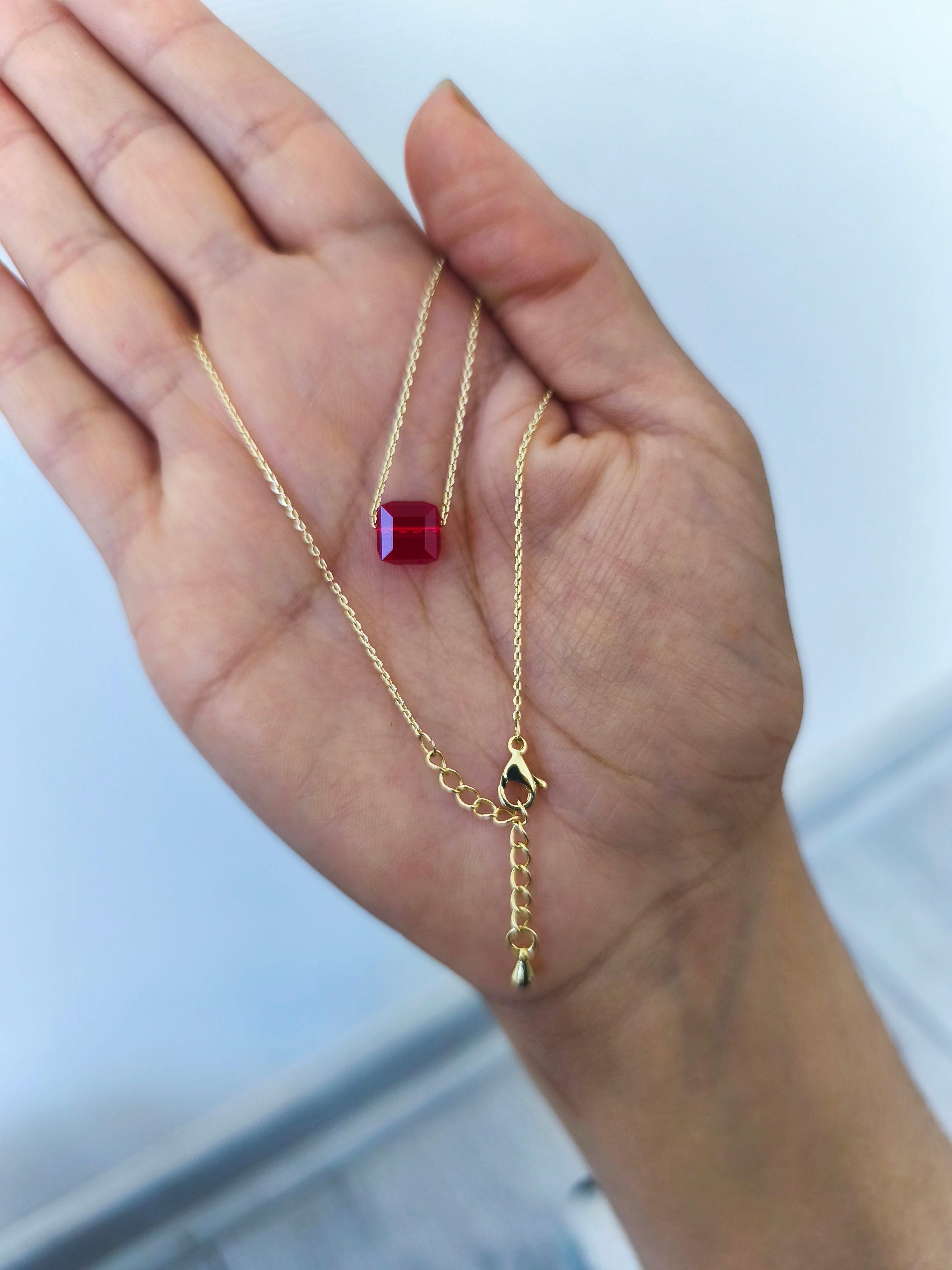 Collar cristal rojo Rubi Baño en Oro 18 Kl mas caja regalo-2