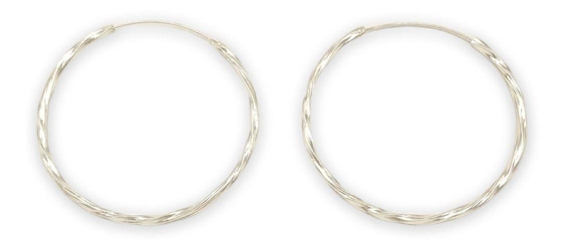 Aros Argolla Entochada 45 Mm Diametro Plata Ley 925 Caja-0