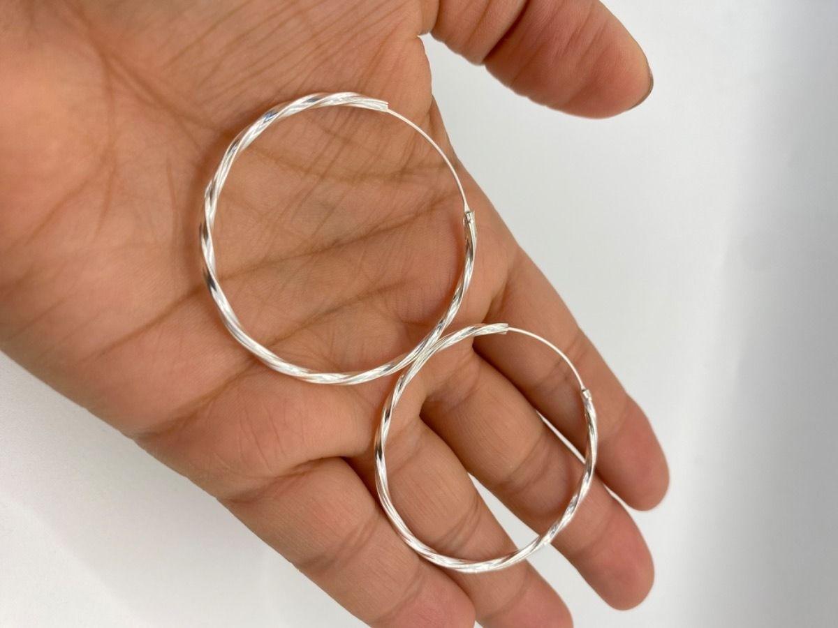 Aros Argolla Entochada 45 Mm Diametro Plata Ley 925 Caja-1