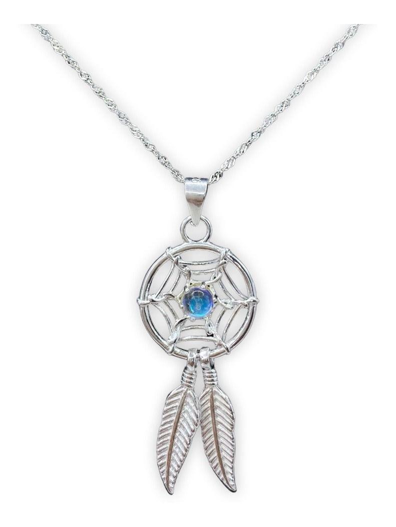 Collar Dije Atrapasueño Piedra Luna Plata Ley 925-0