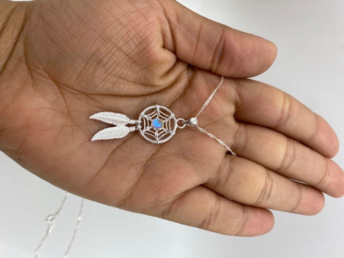 Collar Dije Atrapasueño Piedra Luna Plata Ley 925-1