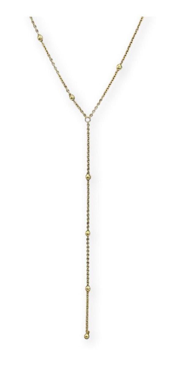 Collar Dama Bolitas Plata Baño Oro-0