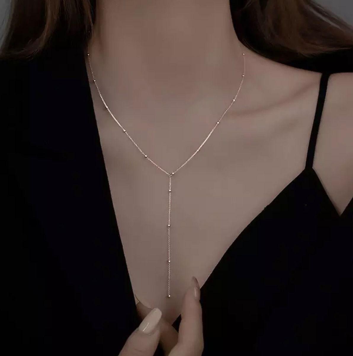 Collar Dama Bolitas Plata Baño Oro-2