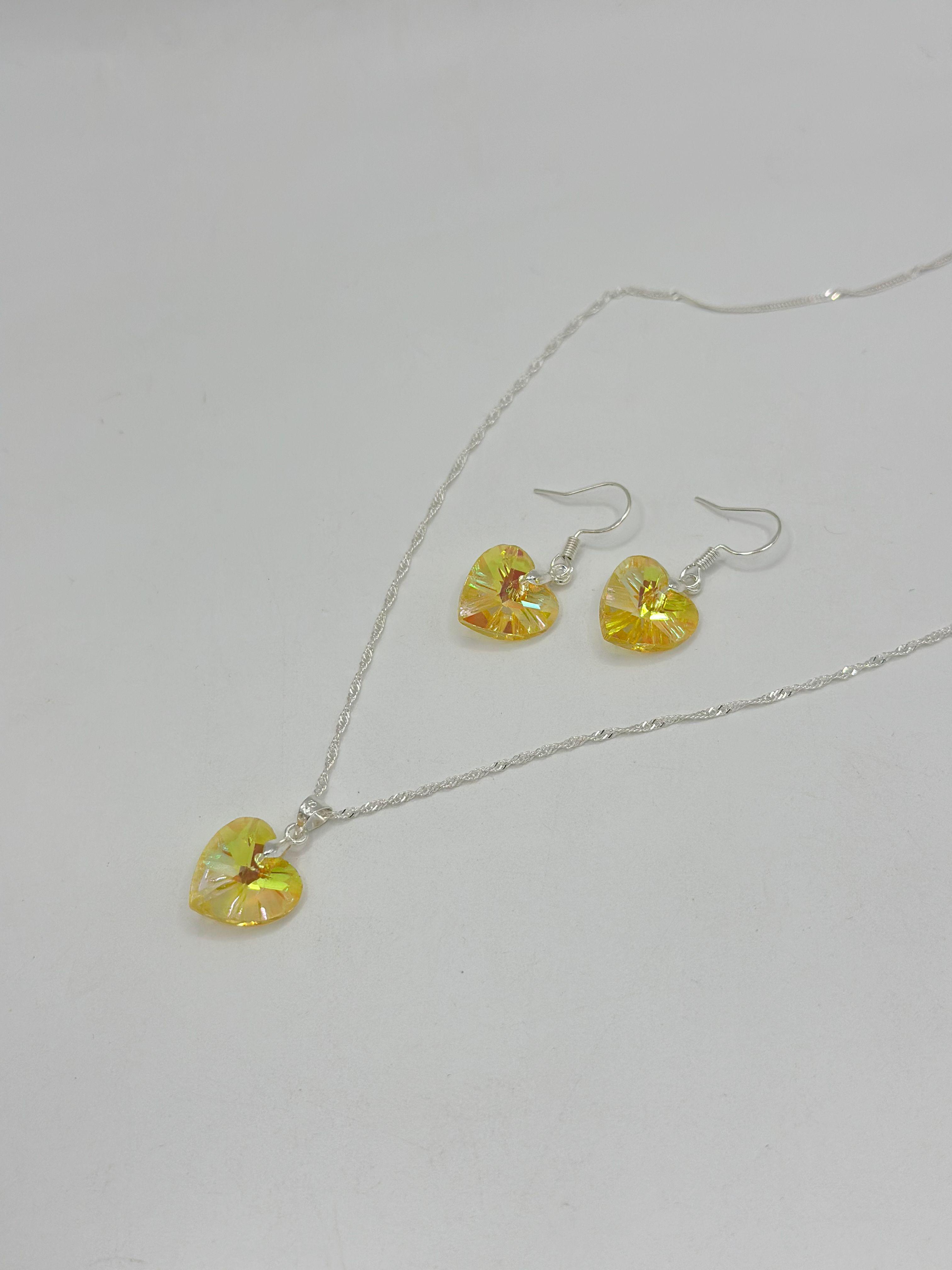 Conjunto Corazón Cristal Amarillo Tornasol Plata-3