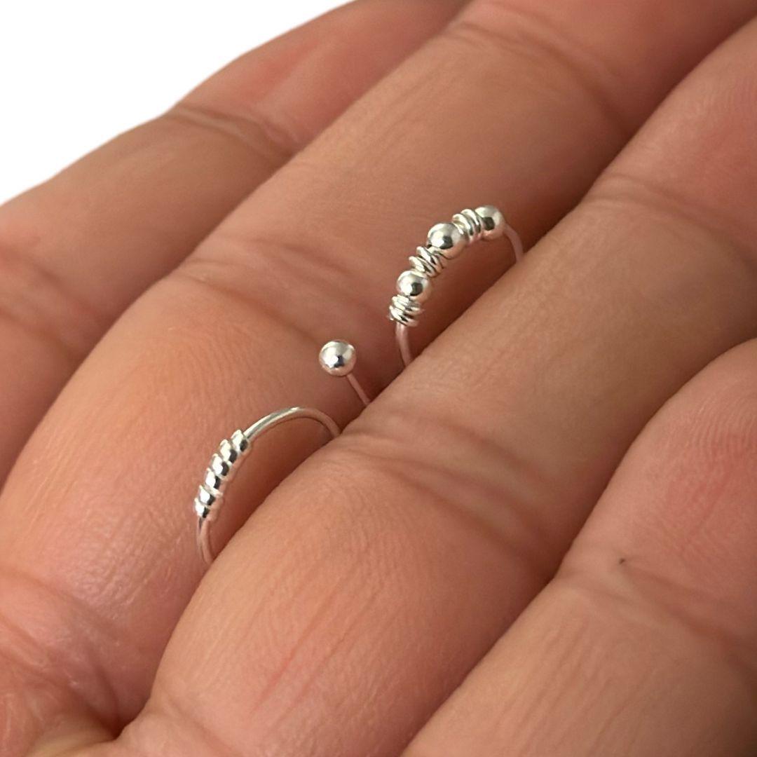 Pack 3 Piercing Nariz Bolita Envejecido Plata Fina + Caja-1