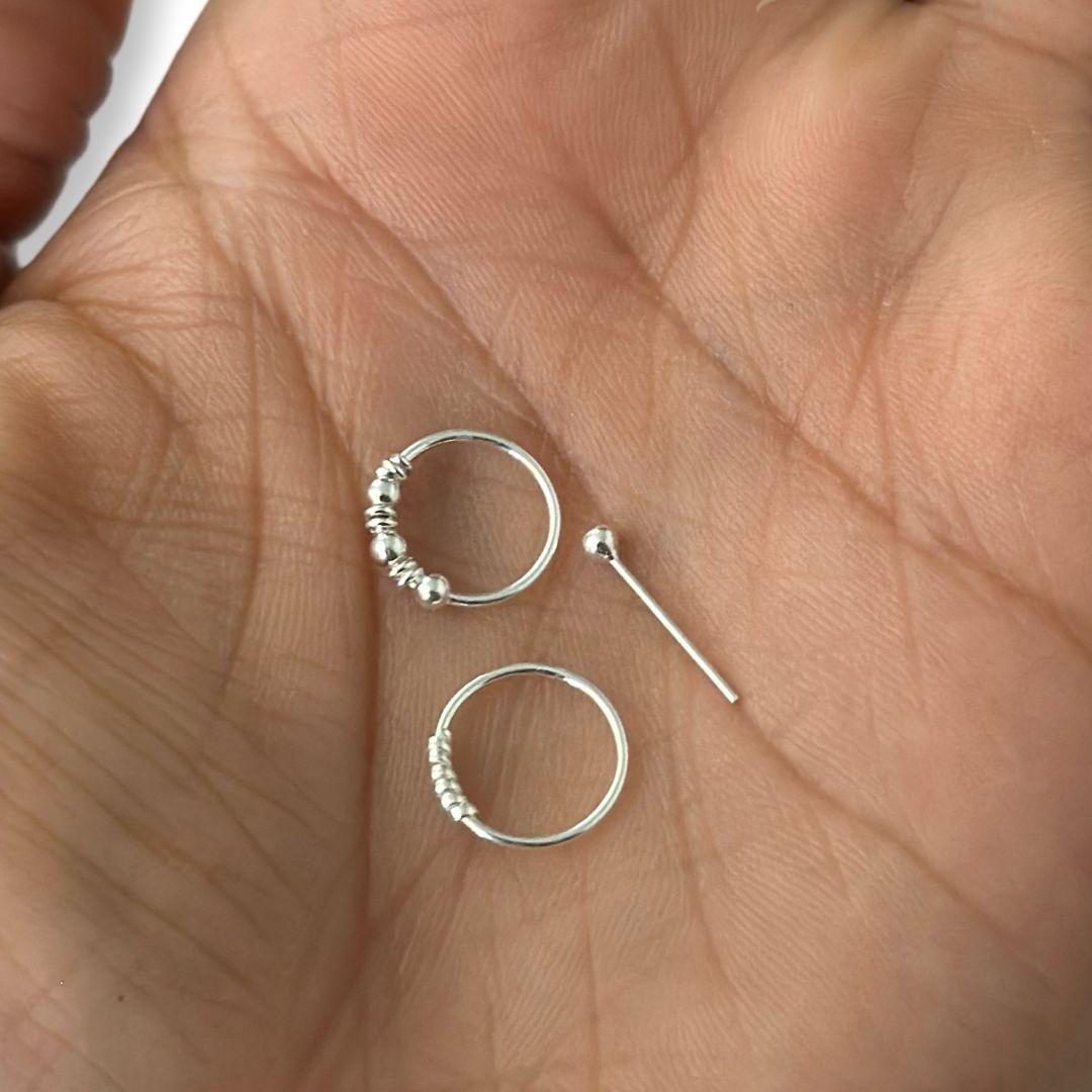 Pack 3 Piercing Nariz Bolita Envejecido Plata Fina + Caja-3