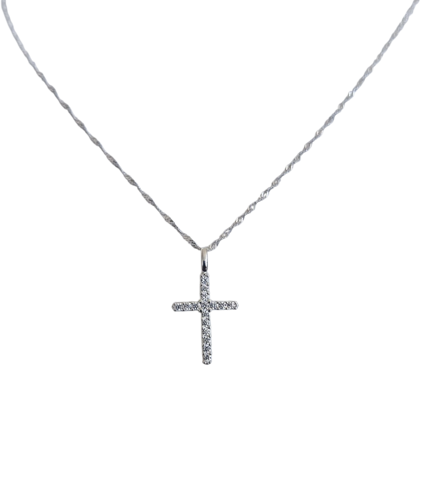 Collar Cadena Fina Más Colgante Cruz Con Circones Plata 925-0