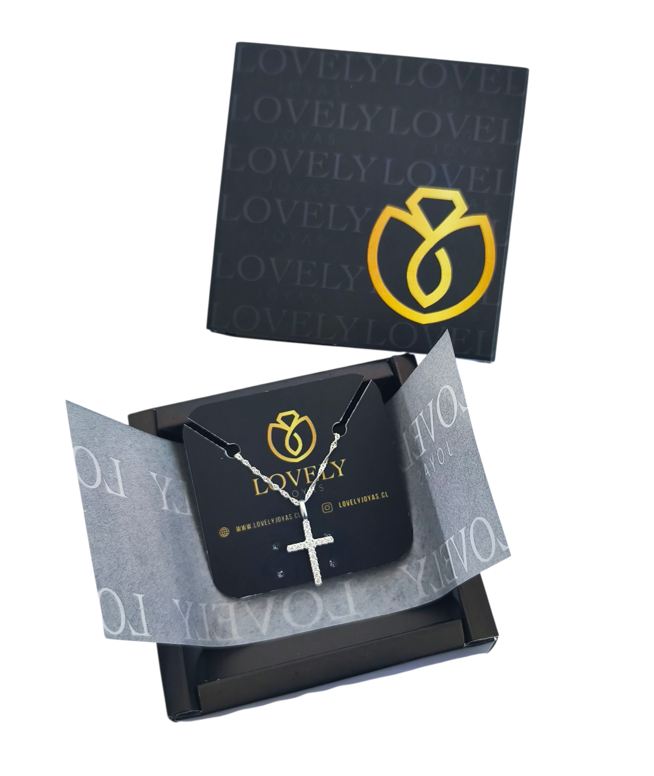 Collar Cadena Fina Más Colgante Cruz Con Circones Plata 925-2