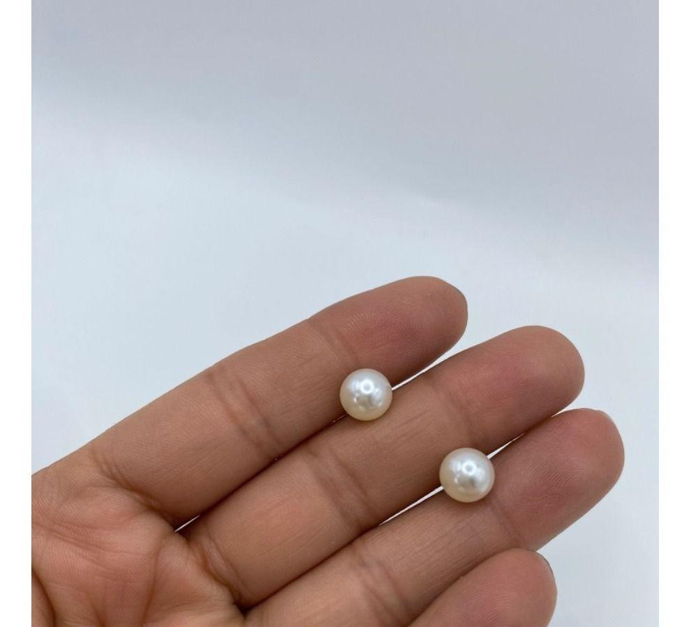 Aros Perla Blanca 8 Mm Enchapado En Oro Mas Caja-1