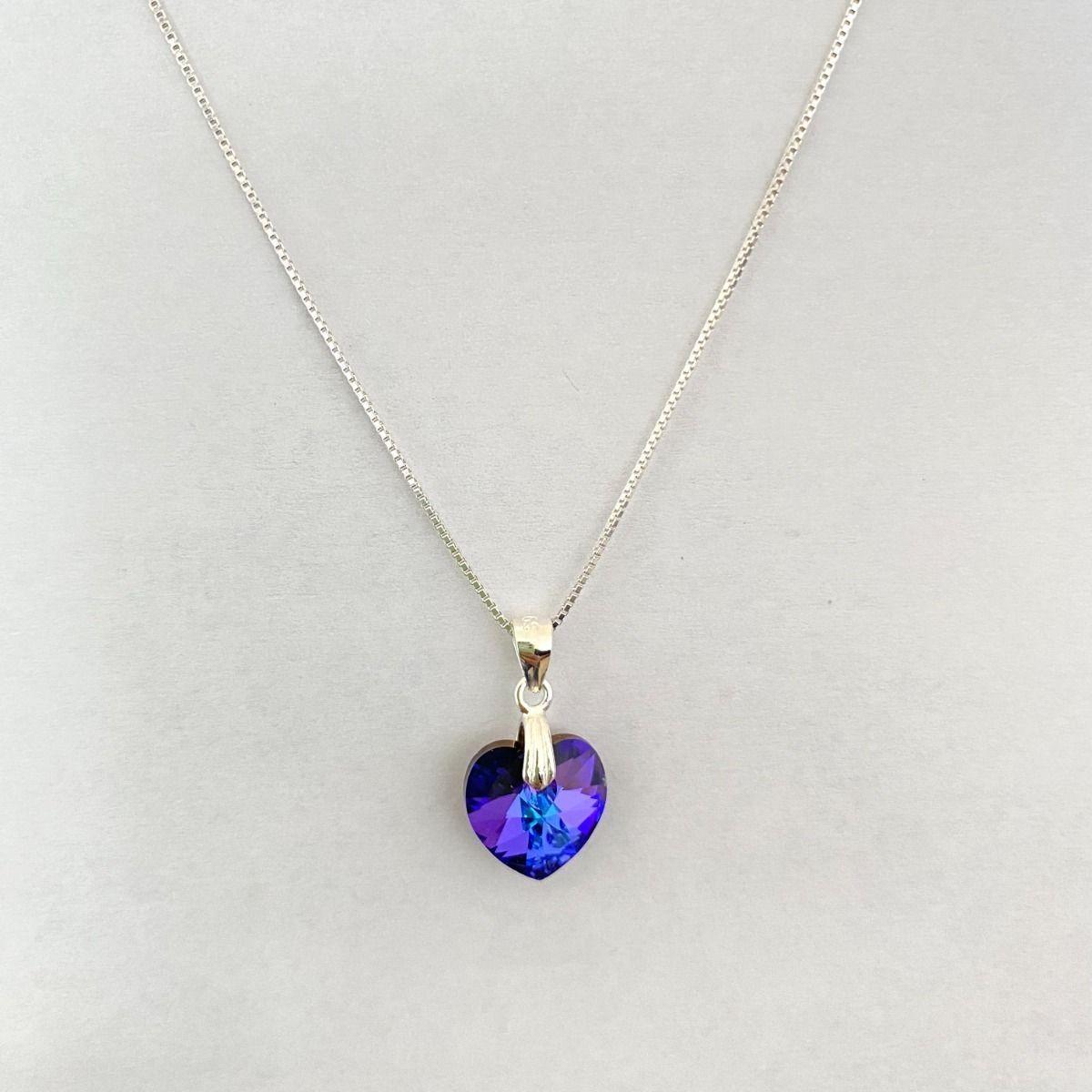 Collar Colgante Corazón Cristal Swarovski Azul Plata 925-1