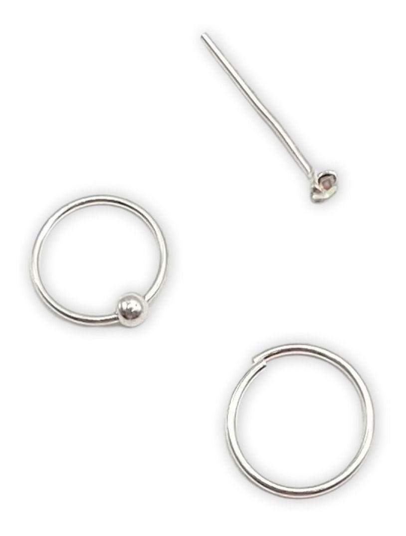 Pack 3 Piercing Nariz Argollabolita Circon Argolla 8mm Plata-0