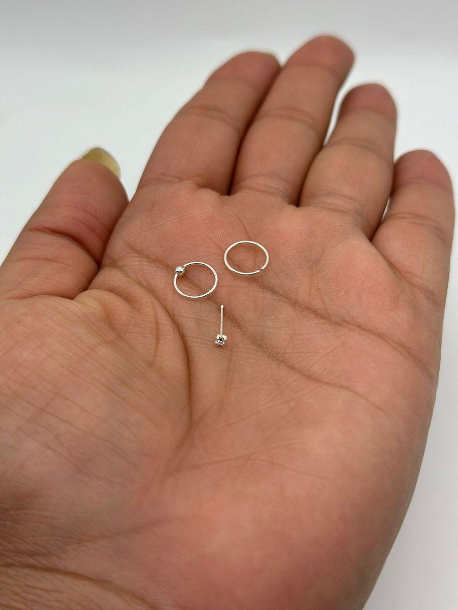 Pack 3 Piercing Nariz Argollabolita Circon Argolla 8mm Plata-1