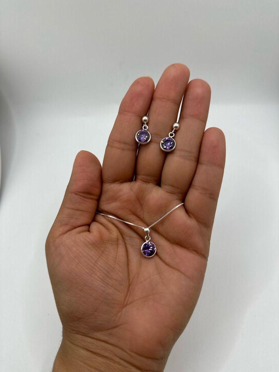 Conjunto Punto Luz Morado Plata-1