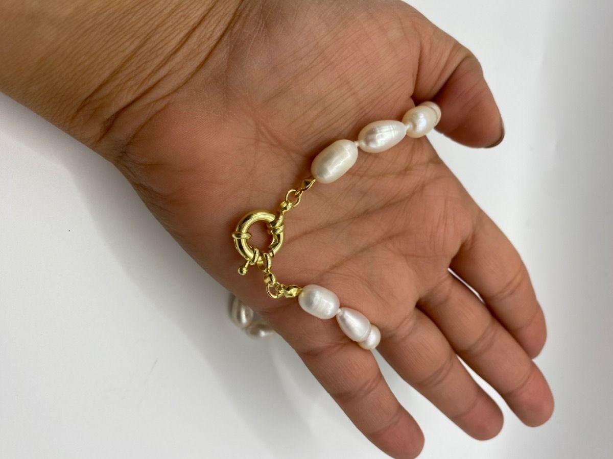 Collar Perlas Río Broche Timón Enchapado En Oro 40cm-2