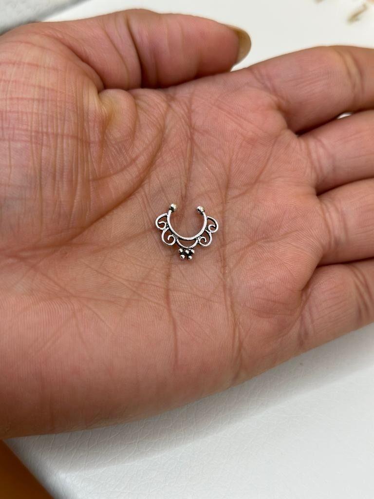 Aro Piercing Falso Septum Mándala Plata Fina-1