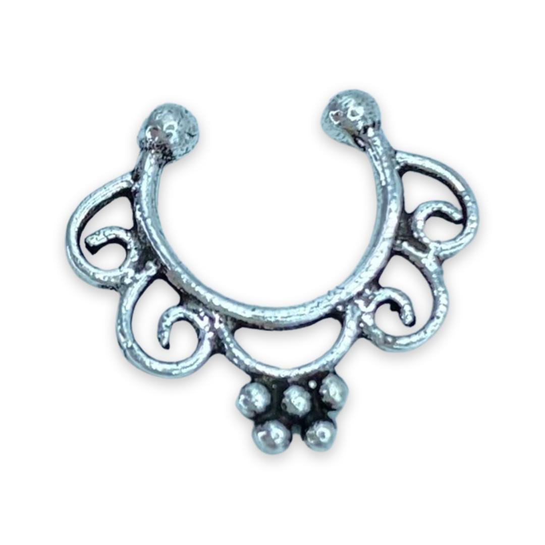 Aro Piercing Falso Septum Mándala Plata Fina-0