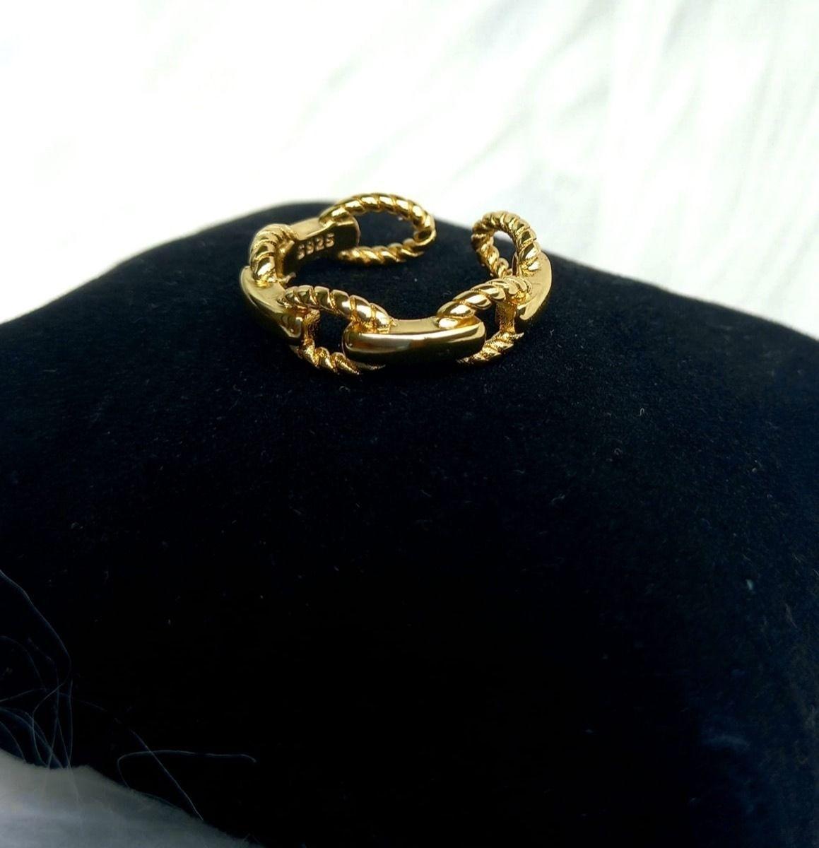 Anillo Ajustable Modelo Cadena Plata Baño En Oro-2